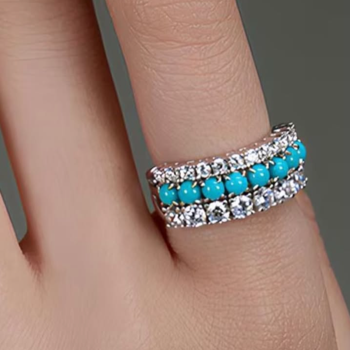 Anillo de Plata 925 con Turquesa - Talla 7